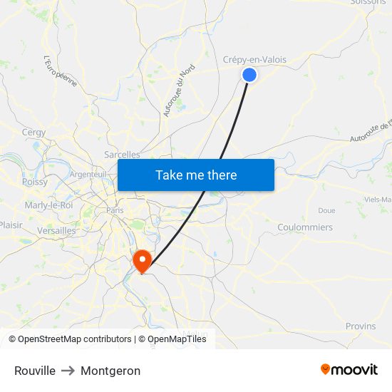 Rouville to Montgeron map