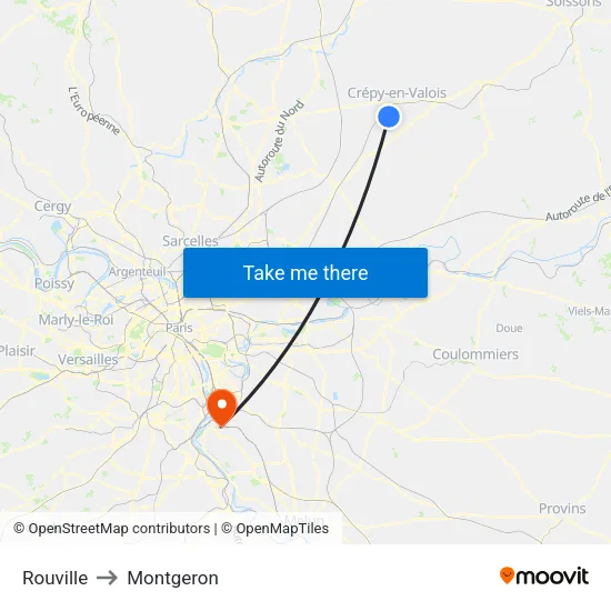 Rouville to Montgeron map