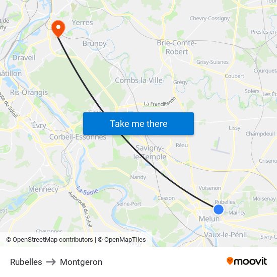 Rubelles to Montgeron map