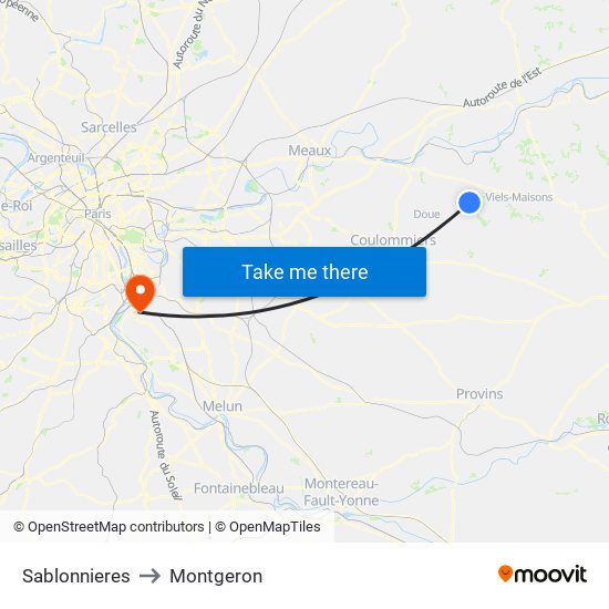 Sablonnieres to Montgeron map