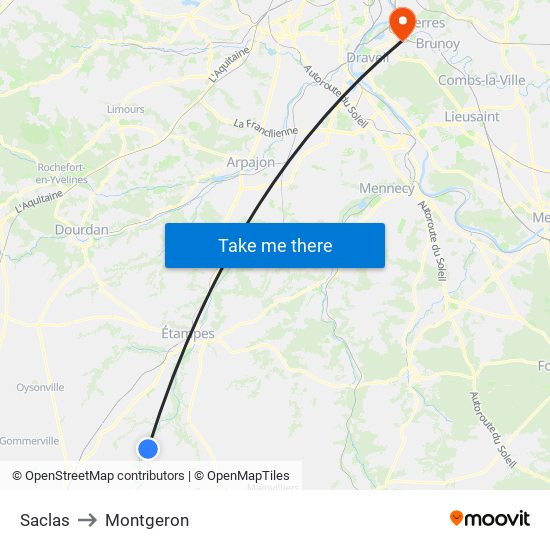 Saclas to Montgeron map