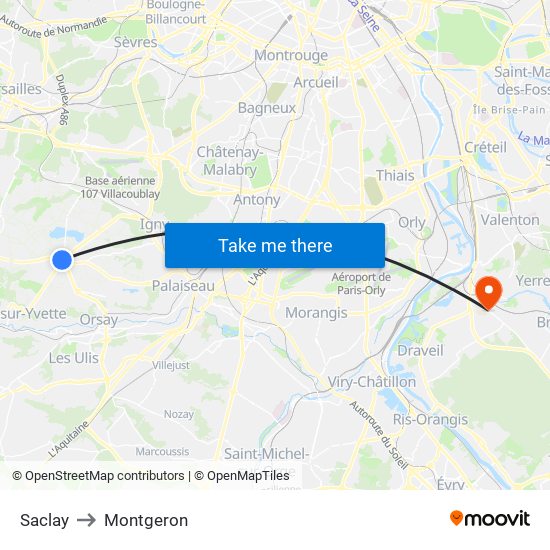 Saclay to Montgeron map