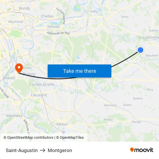Saint-Augustin to Montgeron map