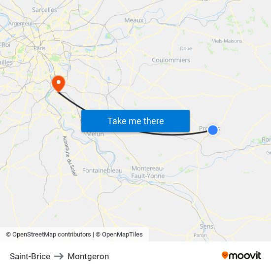 Saint-Brice to Montgeron map