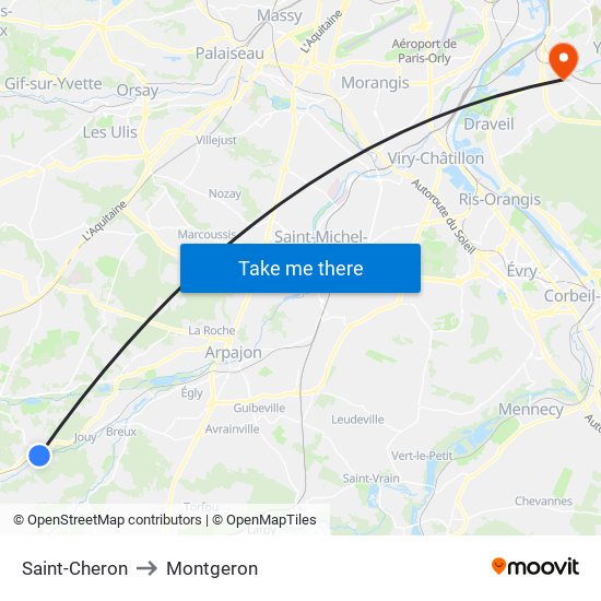 Saint-Cheron to Montgeron map