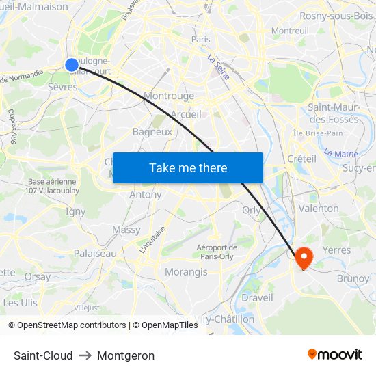 Saint-Cloud to Montgeron map