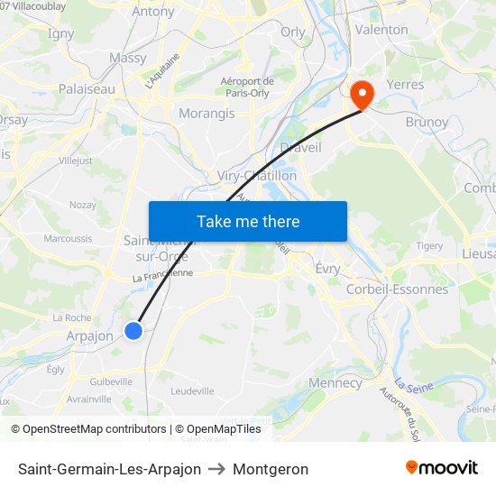 Saint-Germain-Les-Arpajon to Montgeron map