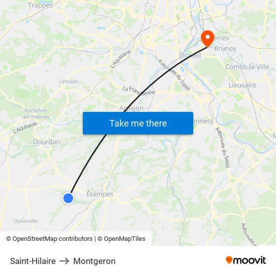 Saint-Hilaire to Montgeron map