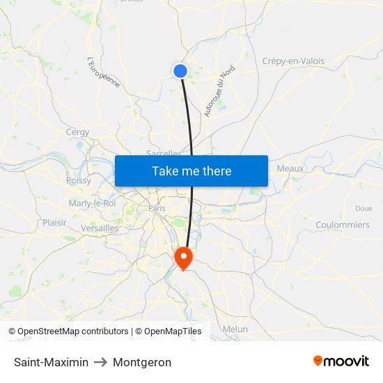 Saint-Maximin to Montgeron map