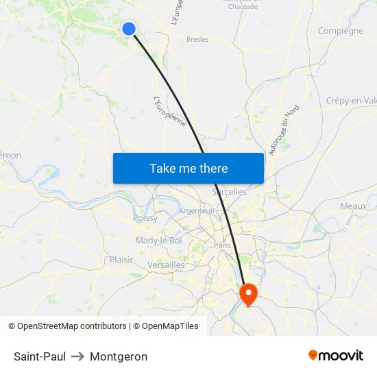 Saint-Paul to Montgeron map