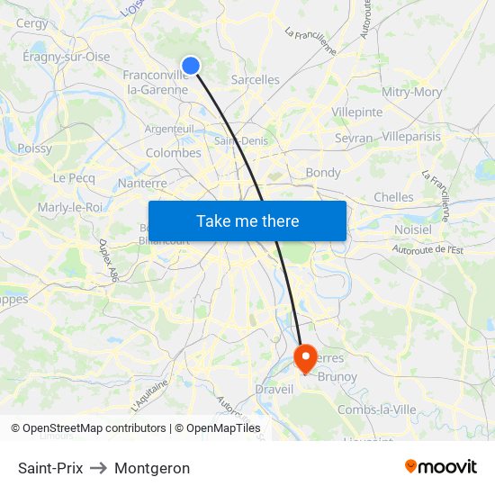 Saint-Prix to Montgeron map