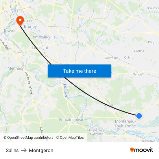 Salins to Montgeron map