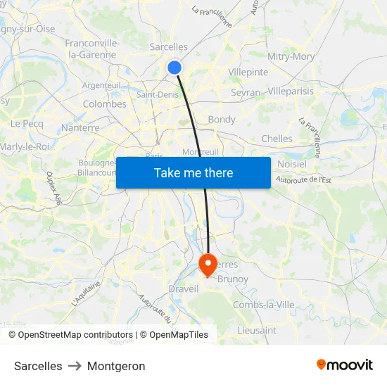 Sarcelles to Montgeron map