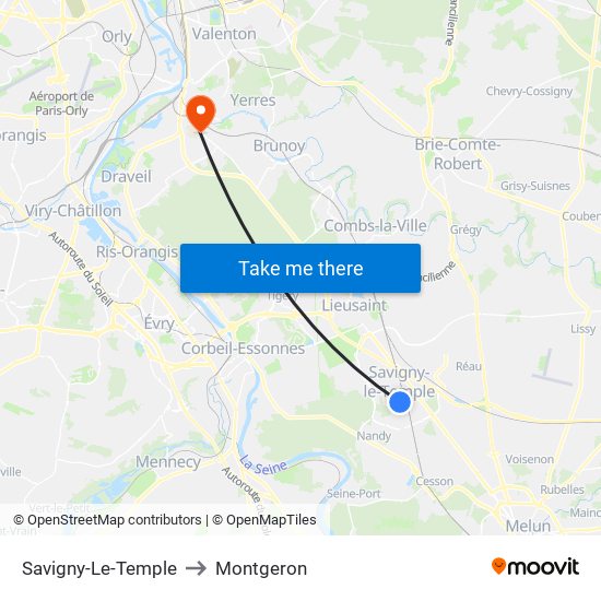 Savigny-Le-Temple to Montgeron map