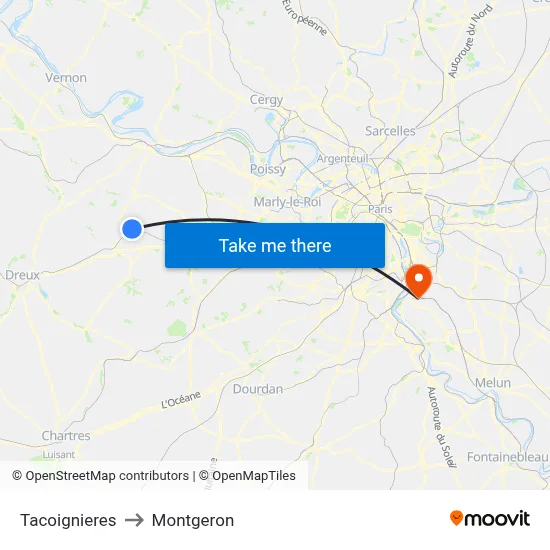 Tacoignieres to Montgeron map