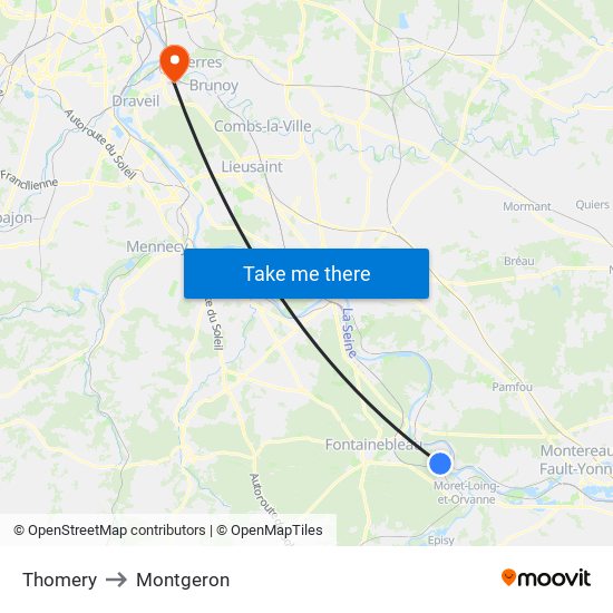 Thomery to Montgeron map