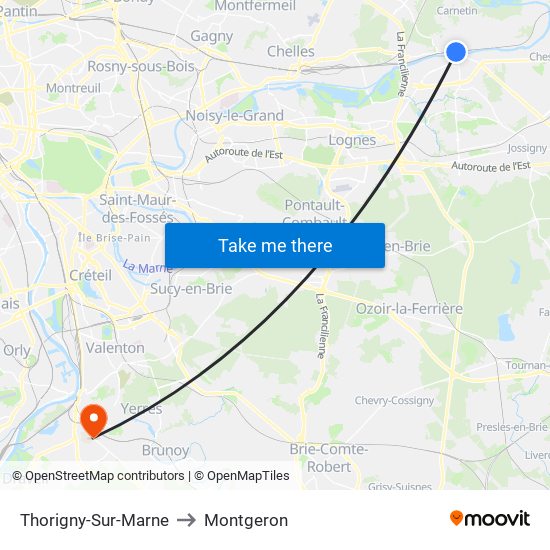 Thorigny-Sur-Marne to Montgeron map