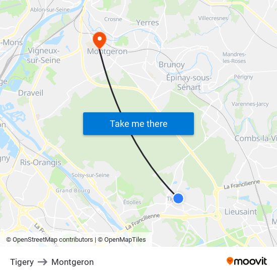 Tigery to Montgeron map