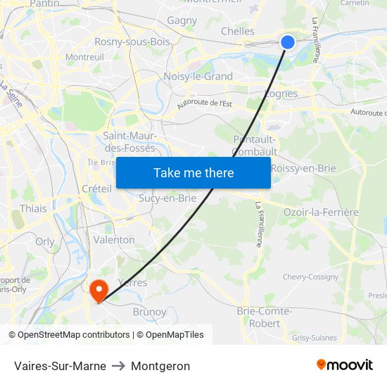 Vaires-Sur-Marne to Montgeron map