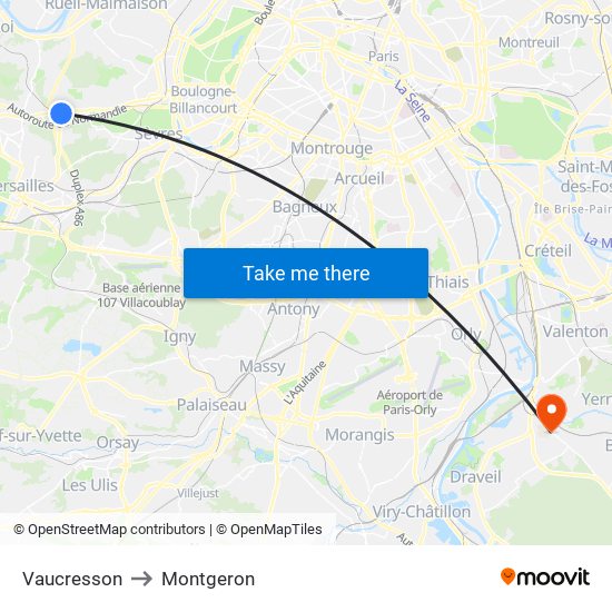 Vaucresson to Montgeron map