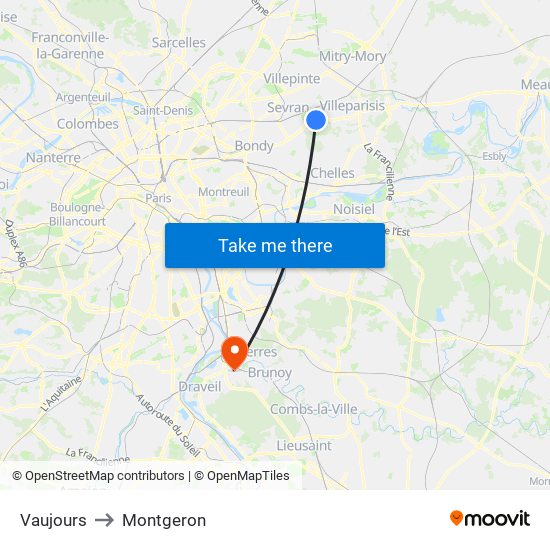 Vaujours to Montgeron map
