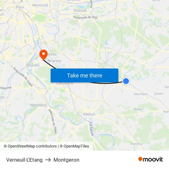 Verneuil-L'Etang to Montgeron map