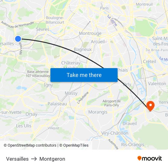 Versailles to Montgeron map