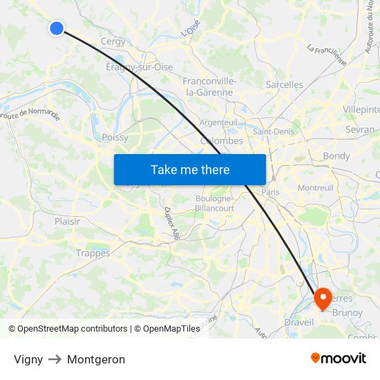 Vigny to Montgeron map