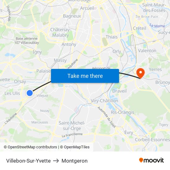 Villebon-Sur-Yvette to Montgeron map