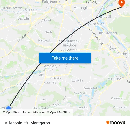 Villeconin to Montgeron map