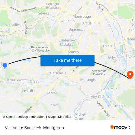 Villiers-Le-Bacle to Montgeron map