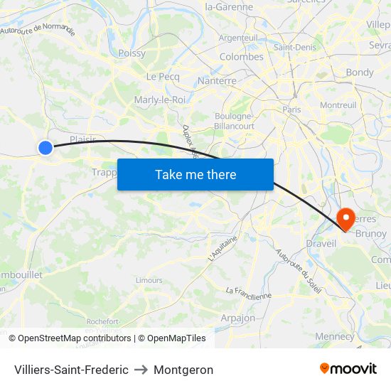 Villiers-Saint-Frederic to Montgeron map