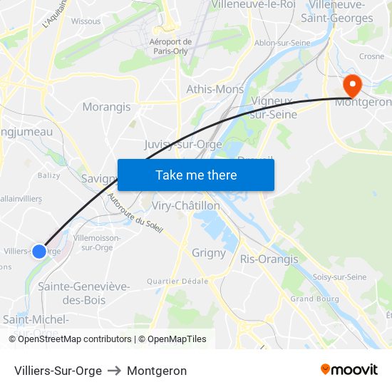 Villiers-Sur-Orge to Montgeron map