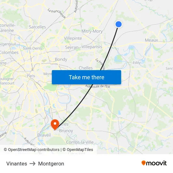 Vinantes to Montgeron map
