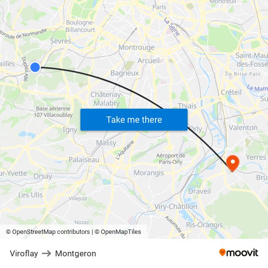 Viroflay to Montgeron map
