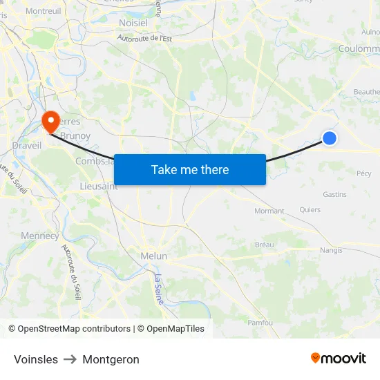 Voinsles to Montgeron map