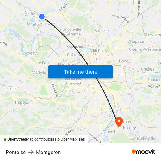 Pontoise to Montgeron map