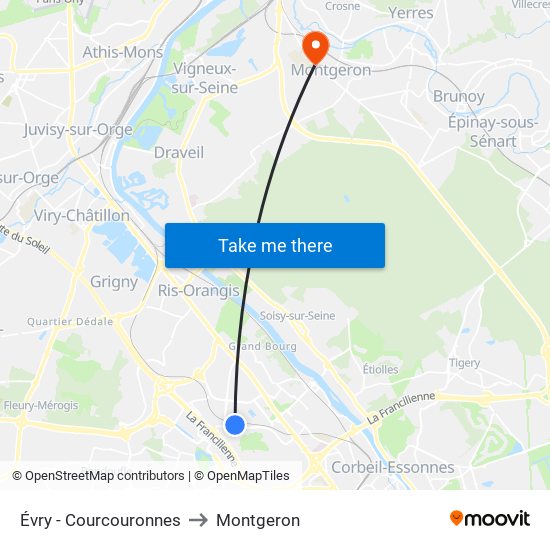 Évry - Courcouronnes to Montgeron map