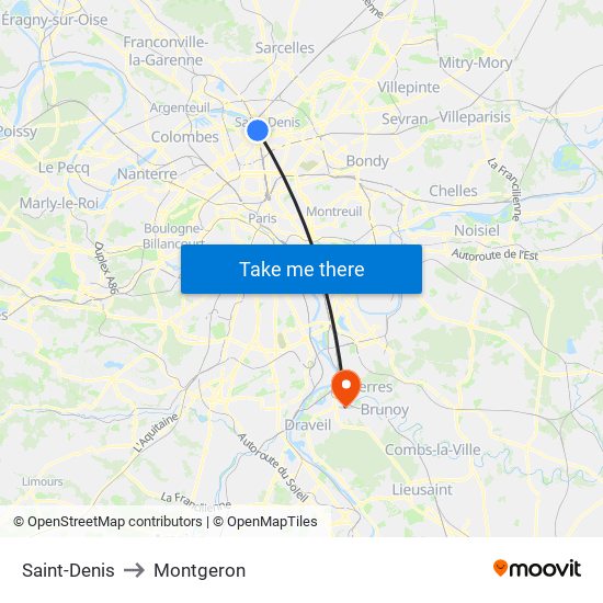 Saint-Denis to Montgeron map