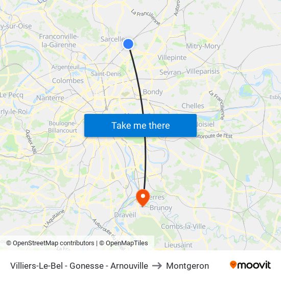 Villiers-Le-Bel - Gonesse - Arnouville to Montgeron map