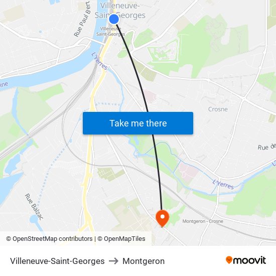 Villeneuve-Saint-Georges to Montgeron map