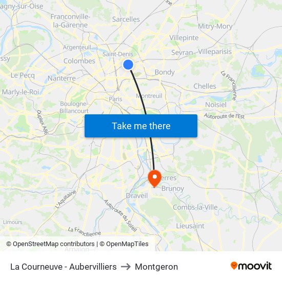 La Courneuve - Aubervilliers to Montgeron map