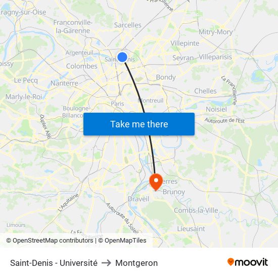 Saint-Denis - Université to Montgeron map