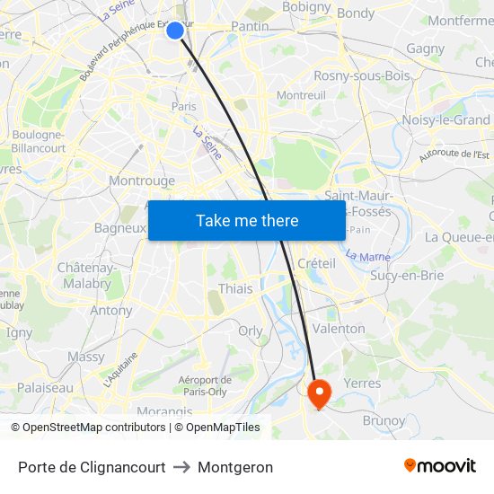 Porte de Clignancourt to Montgeron map