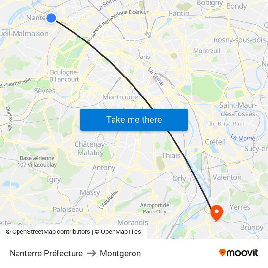 Nanterre Préfecture to Montgeron map
