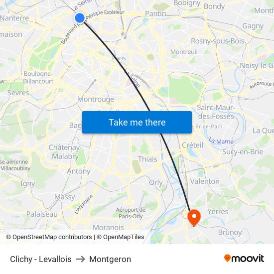Clichy - Levallois to Montgeron map