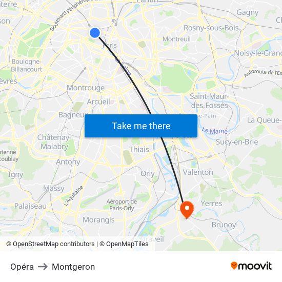 Opéra to Montgeron map