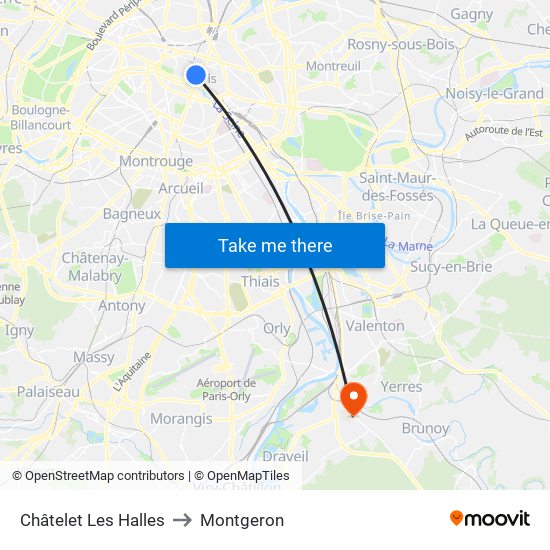 Châtelet Les Halles to Montgeron map