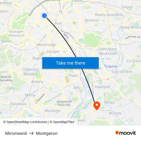 Miromesnil to Montgeron map