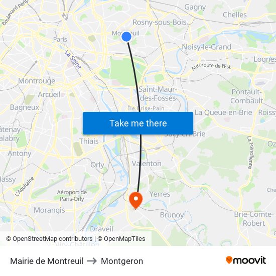 Mairie de Montreuil to Montgeron map